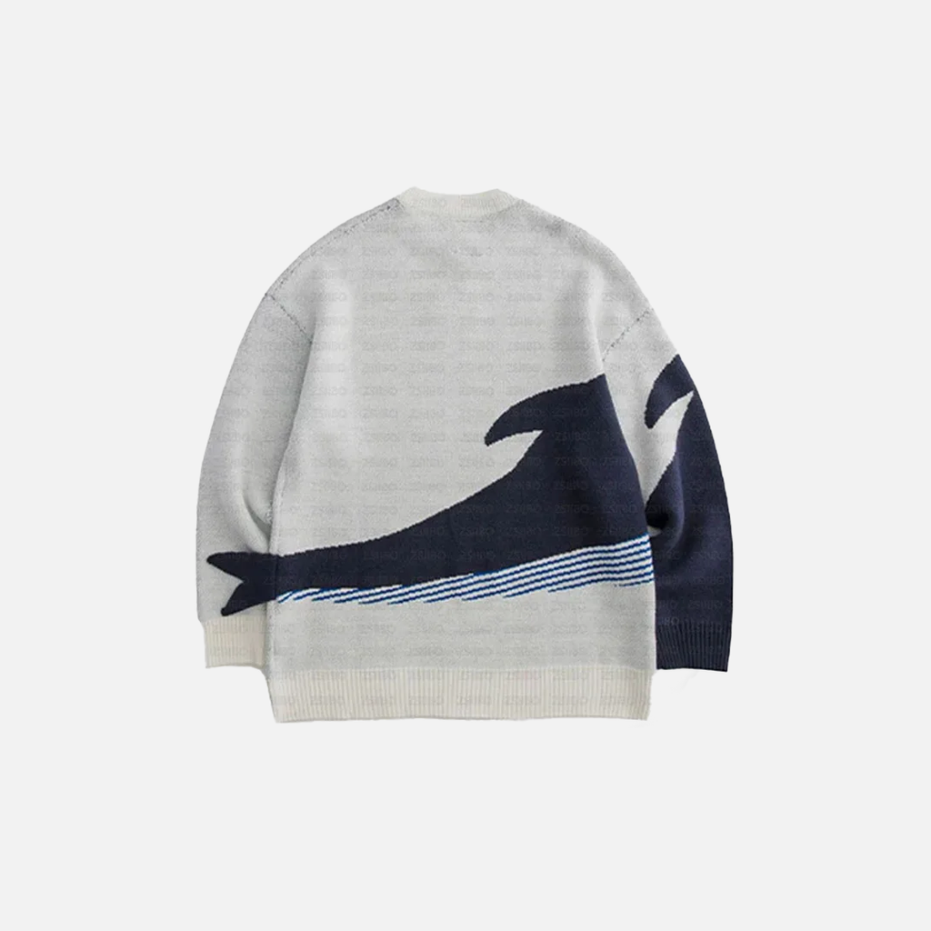 Splicing Blue Whale Knitted Sweater