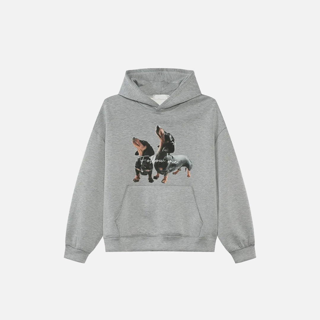 Solid Color Dog Print Hoodie