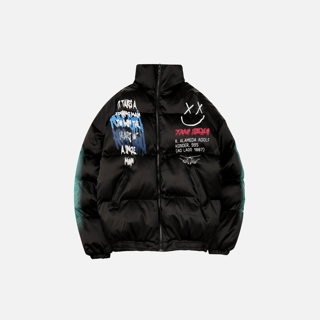 Graffiti Cotton Padded Puffer Jacket