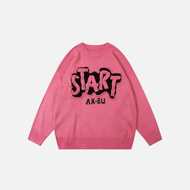 "Start" Letter Embroidered Sweater
