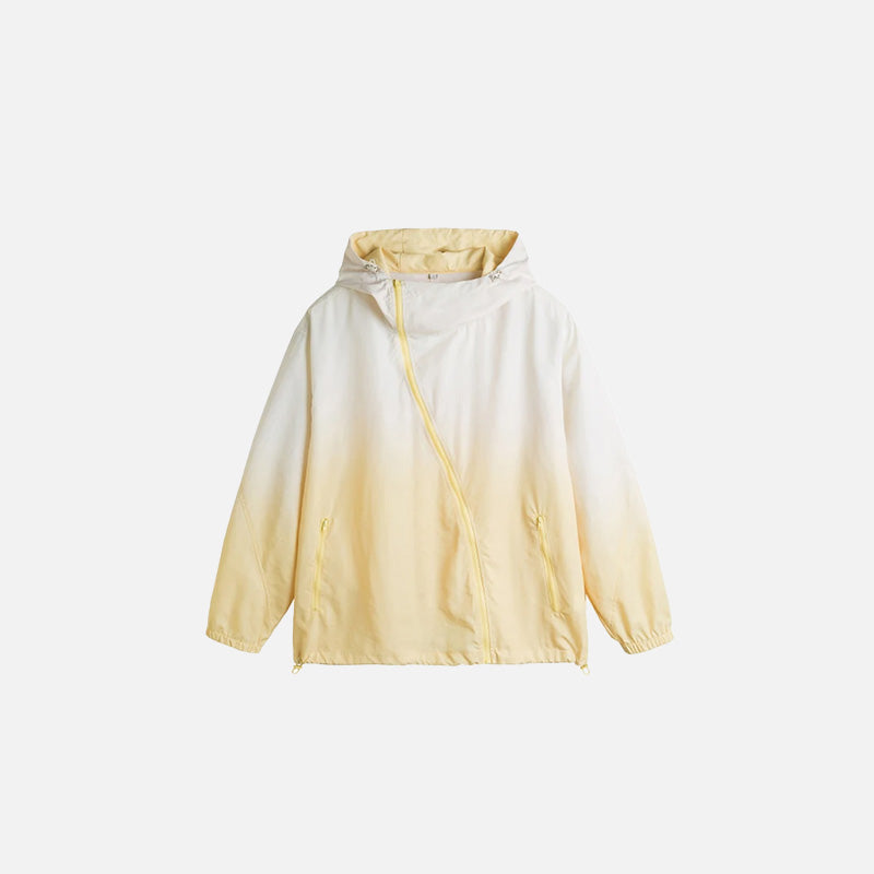 Front view of the yellow Loose Bomber Gradient Color Jacket in a gray background 