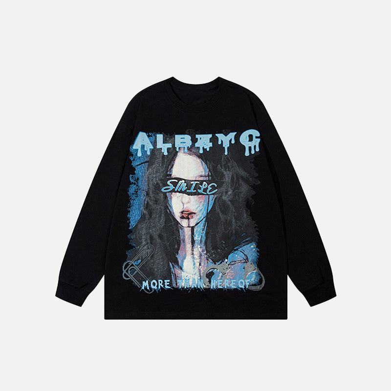 Oversized Cartoon Blindfolded Girl Sweatshirt