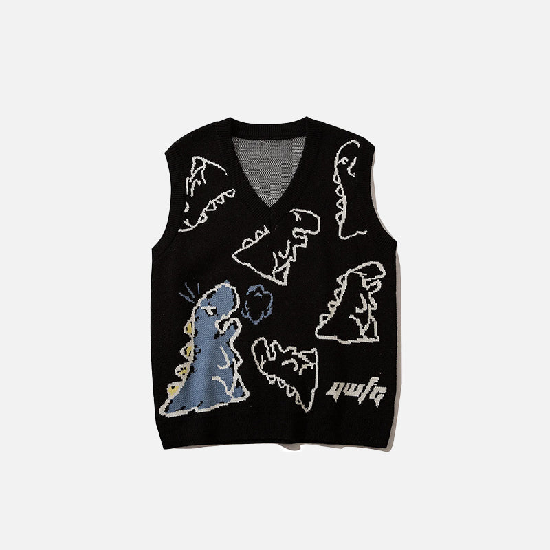 Loose Dinosaur Graffiti Knitted Vests