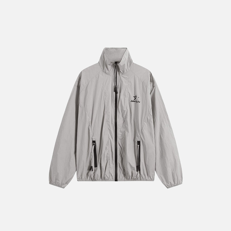 Solid Stand Collar Windbreaker Jacket