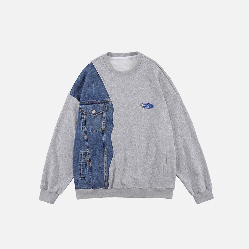 Denim MultiPockets Patchwork Sweatshirts