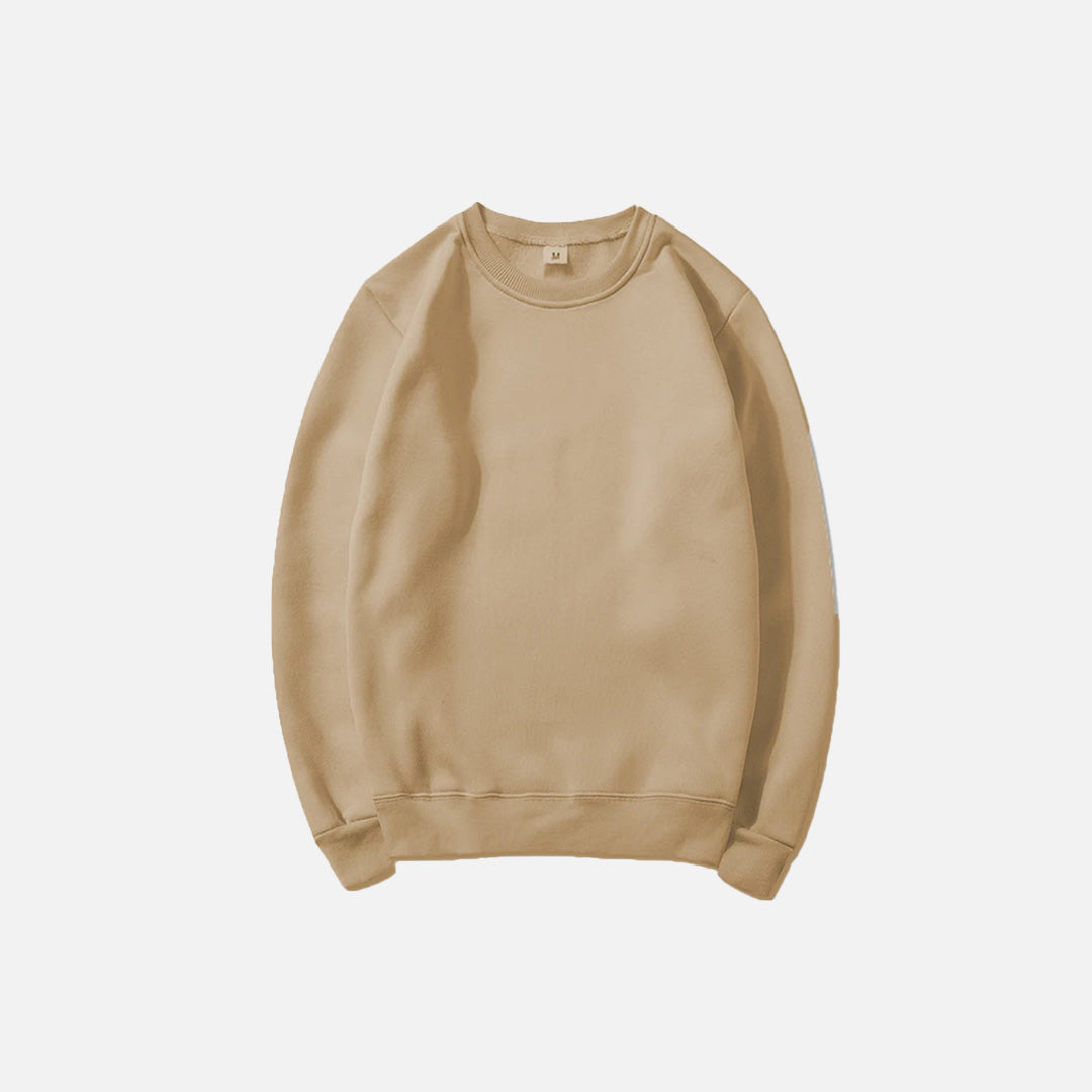 Front view of the khaki Essential Pullover Sweatshirt in a gray background