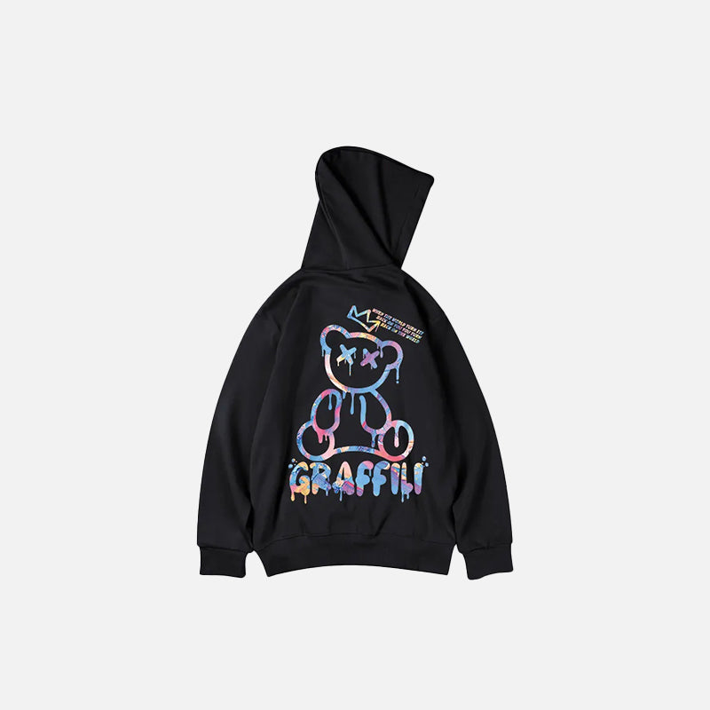 Retro Graffiti Bear Print Hoodie