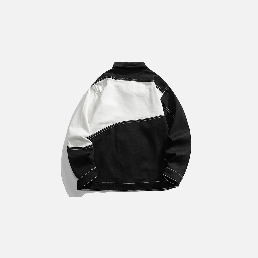 Black And White Color Blocking Denim Jacket