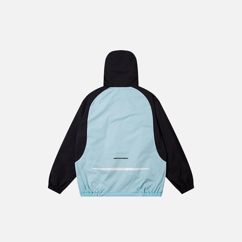 Retro Color Block Hooded Windbreaker Jacket