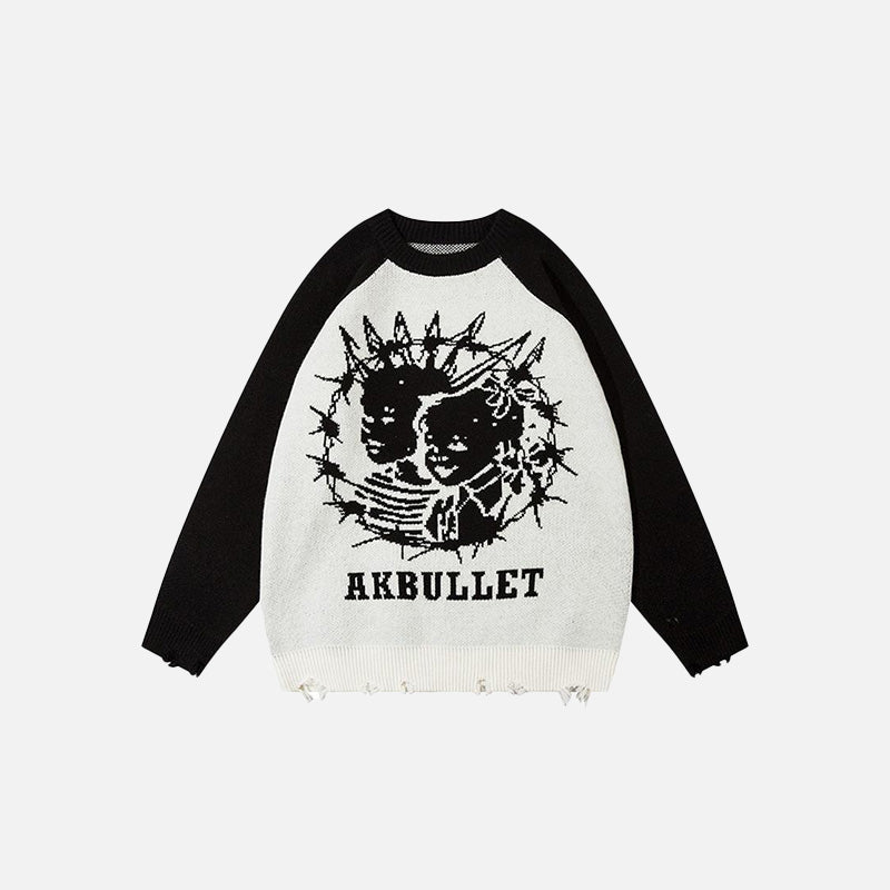 Color Contrast Ripped Sweater