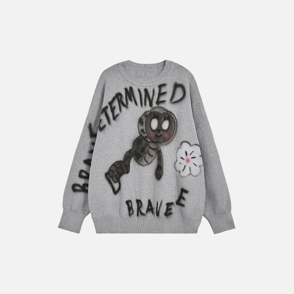 Front view of the gray Y2K Brave Soul Sweater in a gray background