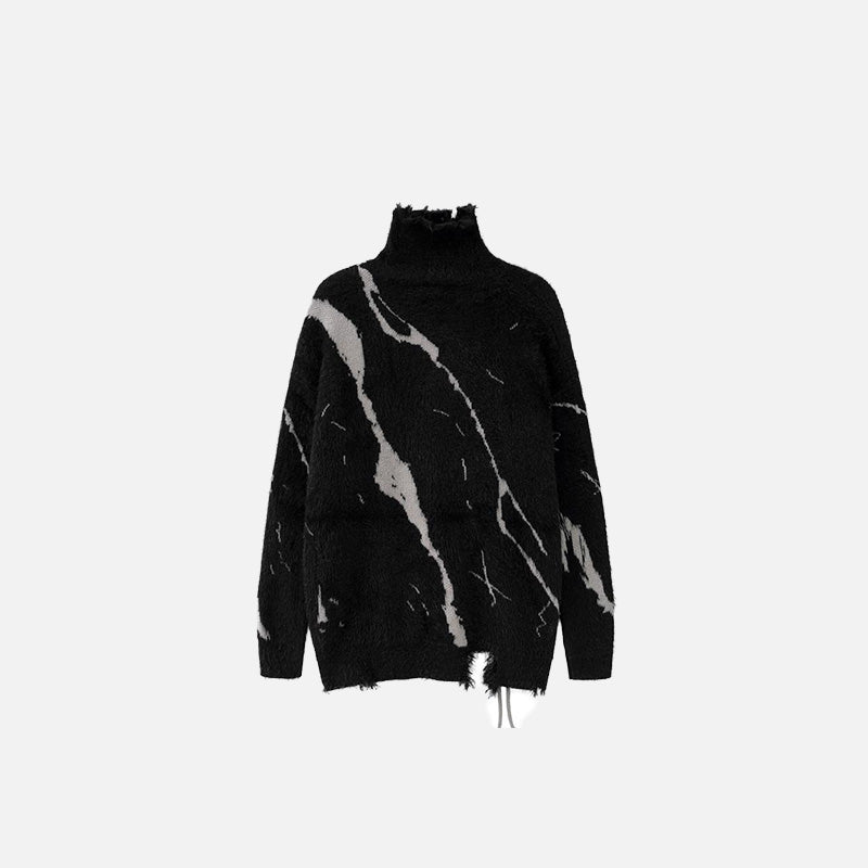 Stitched Turtleneck Black Sweater