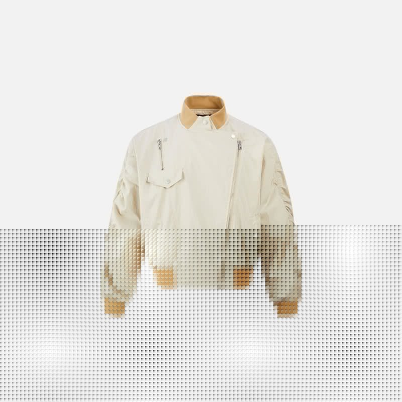 Front view of the apricot black Utility Pocket Aviator Jacket in a gray background