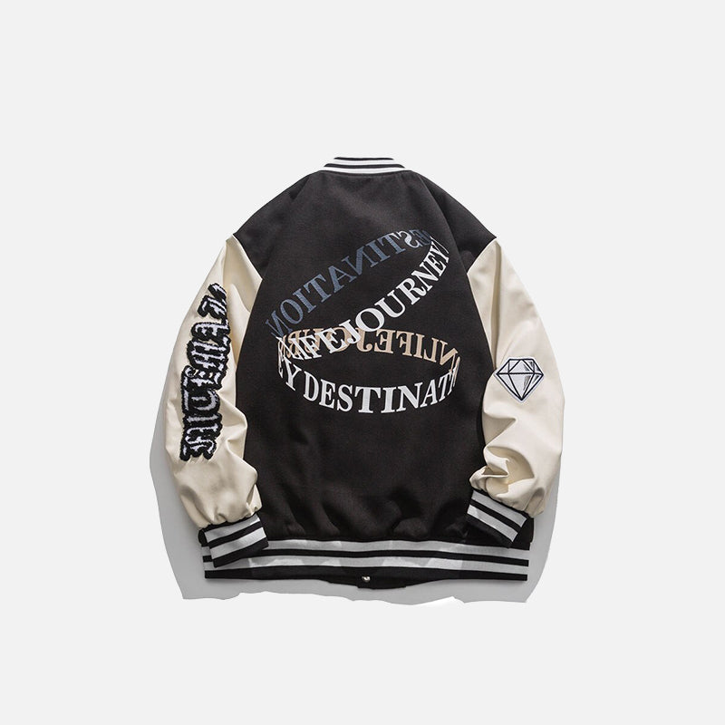 "Distant" Embroidery Letter Varsity Jacket