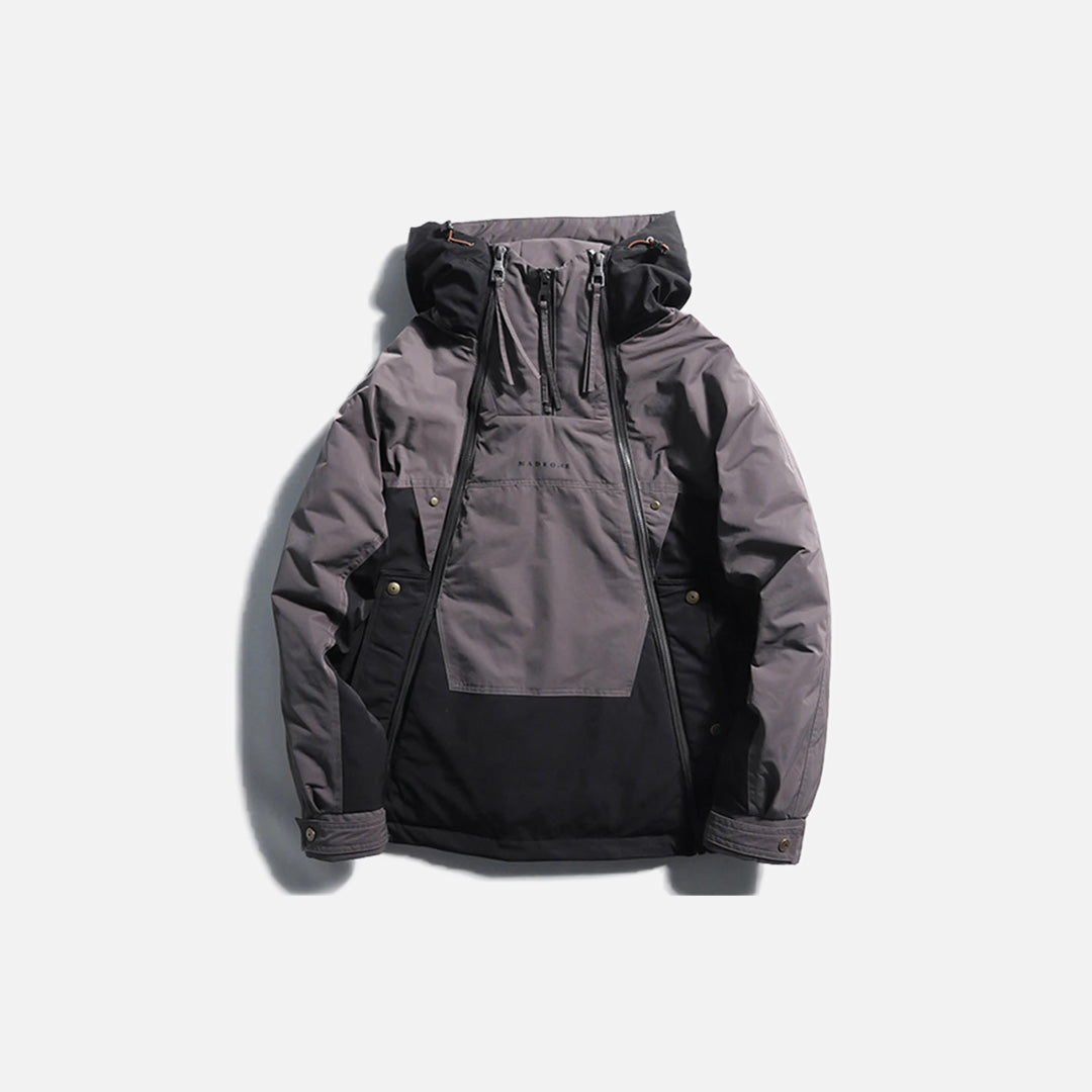 Front view of the black Summit Explorer Jacket in a gray background