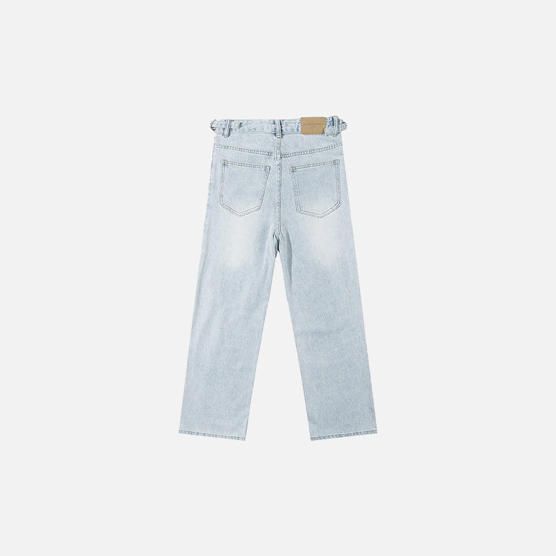 Washed Ripped Straight Denim Jeans