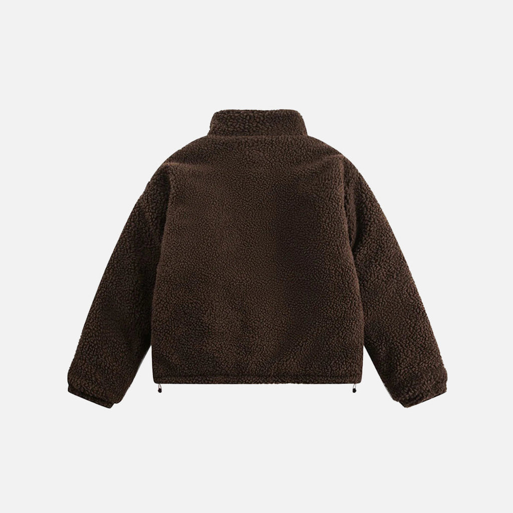 Embroidered Fleece Button-Up Jacket