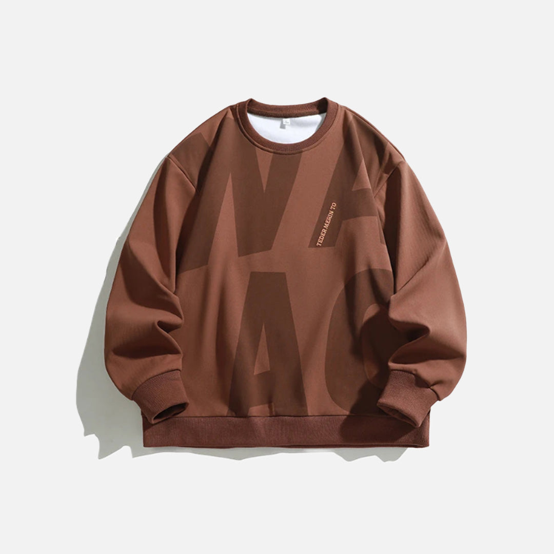 Front view of the coffee Abstract Motion Sweatshirt in a gray background