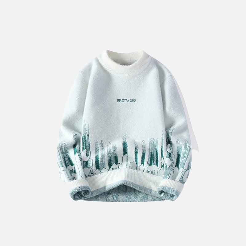 Front view of the white Winter Fluffy Fleece Sweater in a gray background