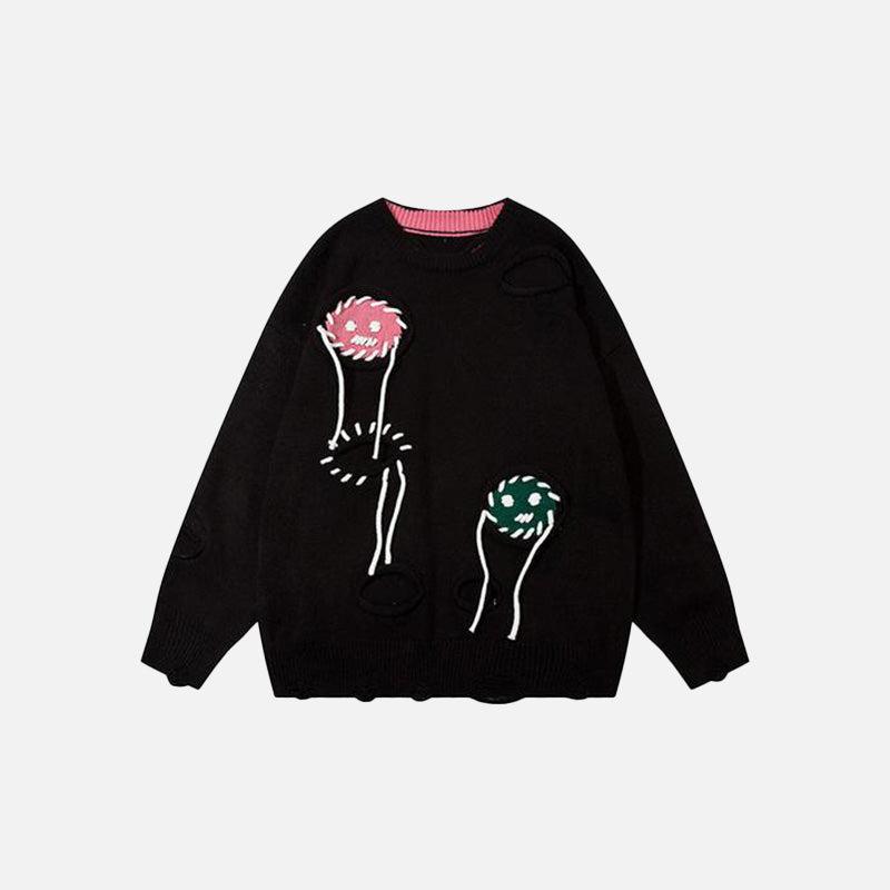 Funny Faces Pattern Ripped Sweater