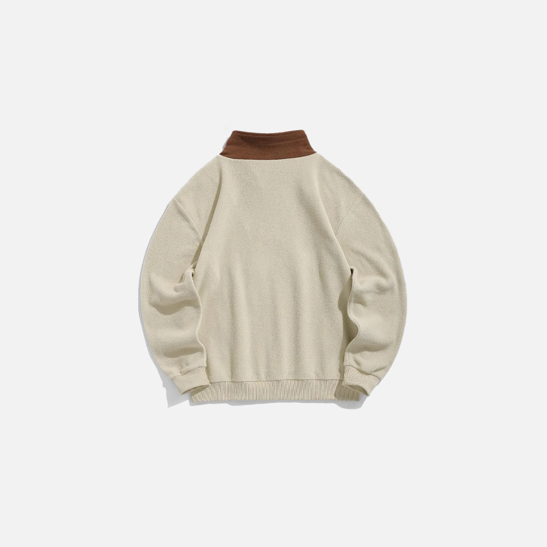 Colorblock Letter Embroidered Zip Sweatshirt