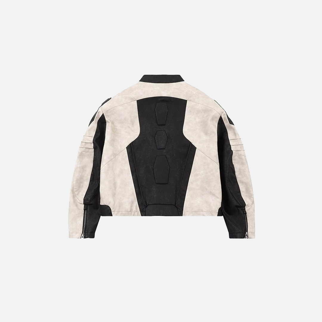 Contrasting Color Leather Jacket