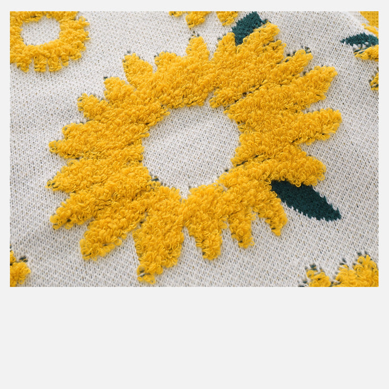 Sunflower Embroidery Knitted Sweater