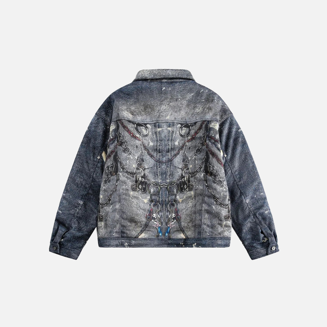 Abstract Chain Detail Denim Jacket