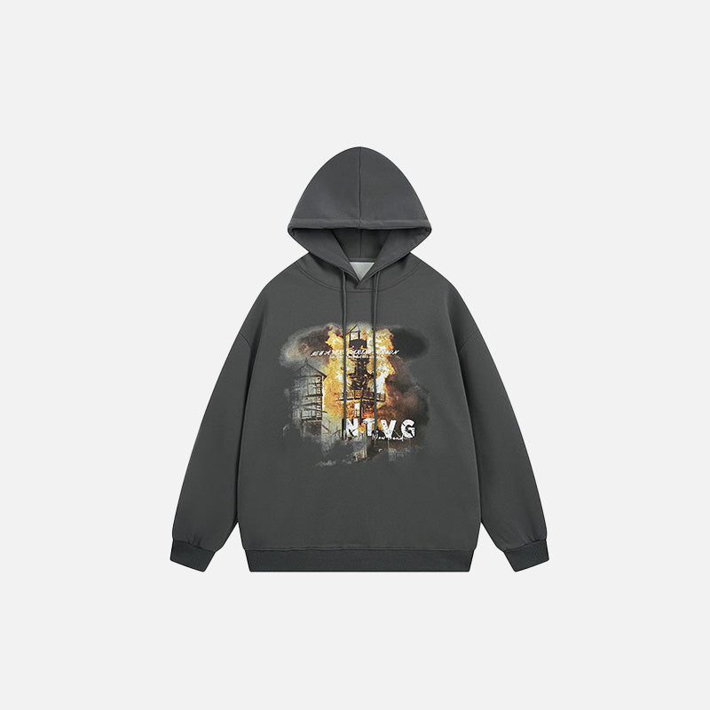 Burning Building Graphic Hoodie