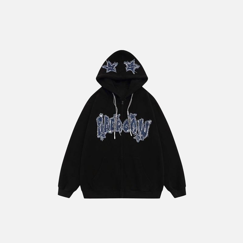 Retro Embroidery Denim Star Hoodie