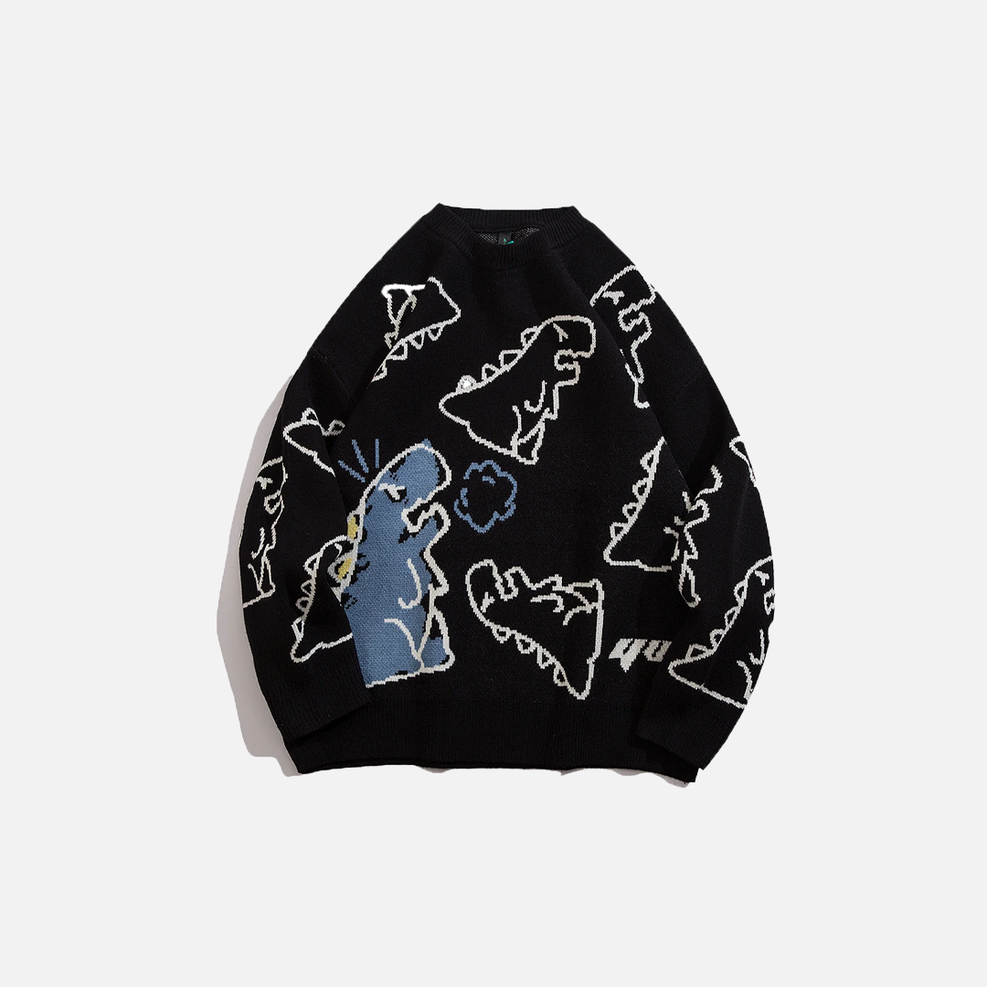 Retro Dinosaur Cartoon Knit Sweater