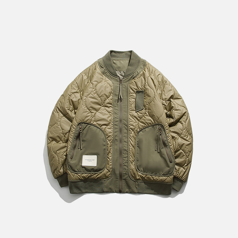 Retro Patched Zip-up Puffer Jacket