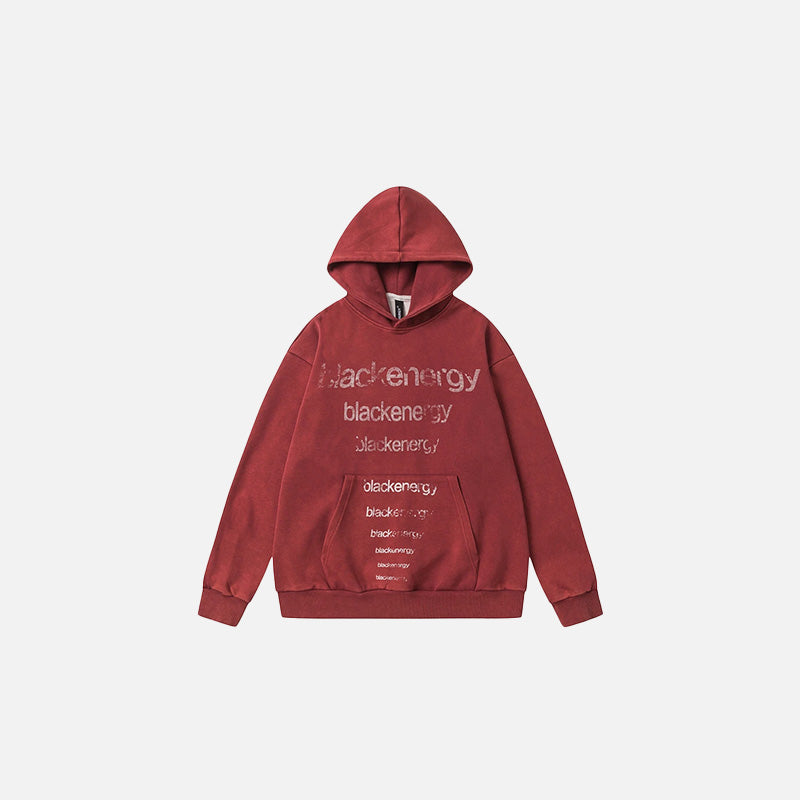 Front view of the red Energetic Vibe Hoodie in a gray background