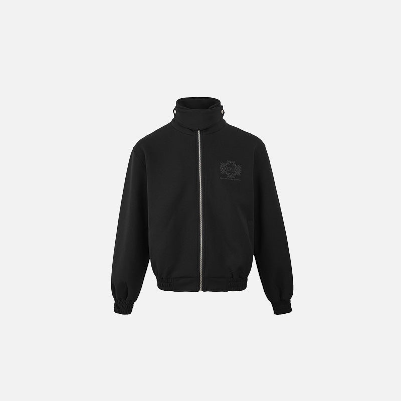 Front view of the black Full-Zip High-Neck Track Jacket in a gray background