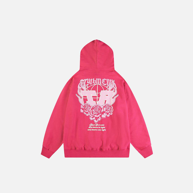 Letter Rose Graphic Print Hoodie