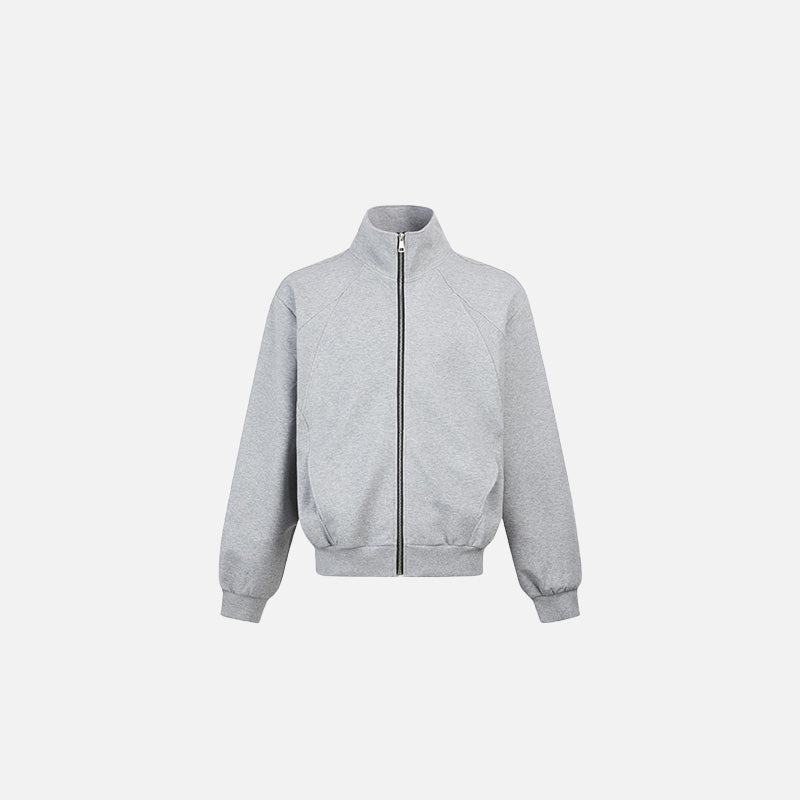 Front view of the gray Zenith Zip-Up Jacket in a gray background