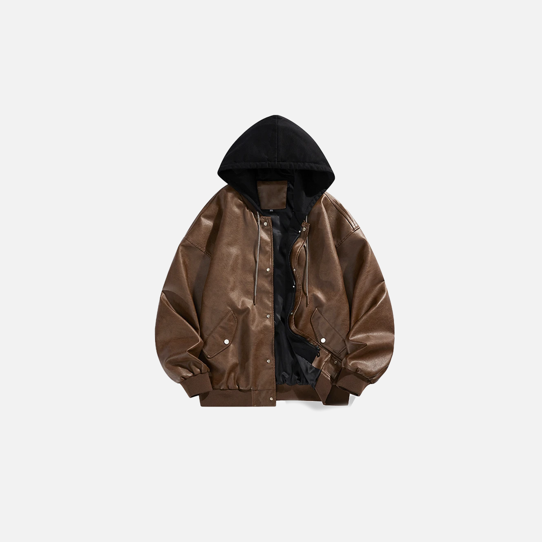 Cool Faux Hoodied Leather Jacket