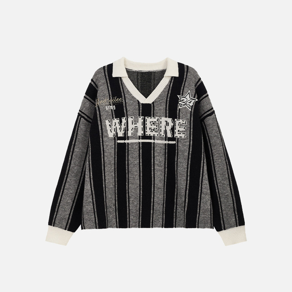 Striped Wheel Star Design Sweater