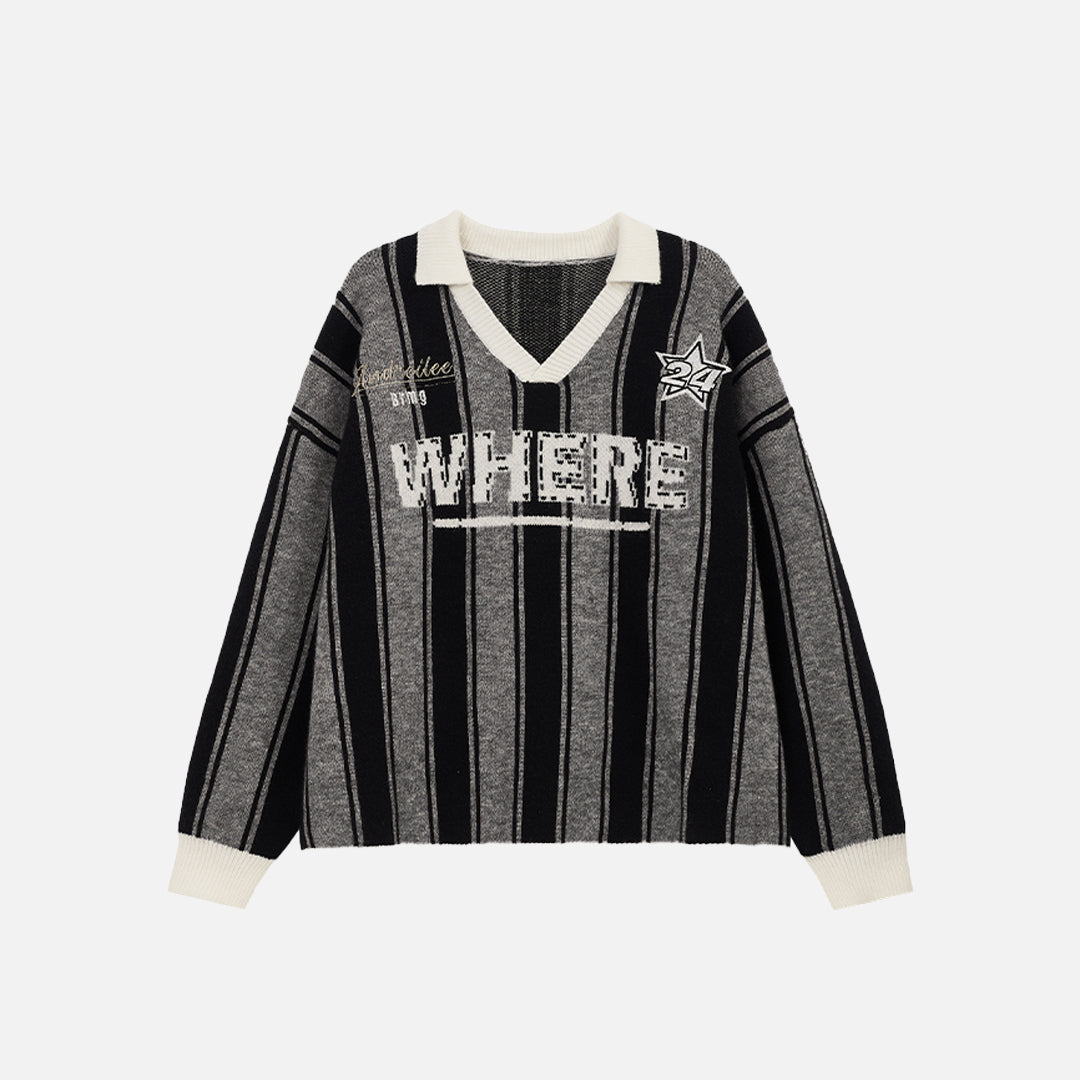 Striped Wheel Star Design Sweater
