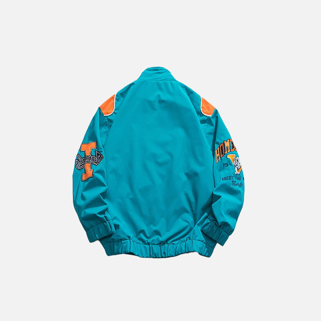 Letter-Embroidered Racing Windbreaker Jacket