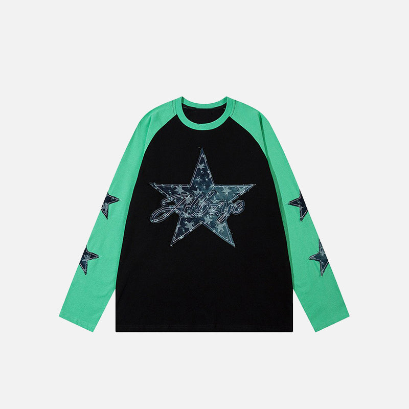 Denim Star Patchwork Sweatshirt