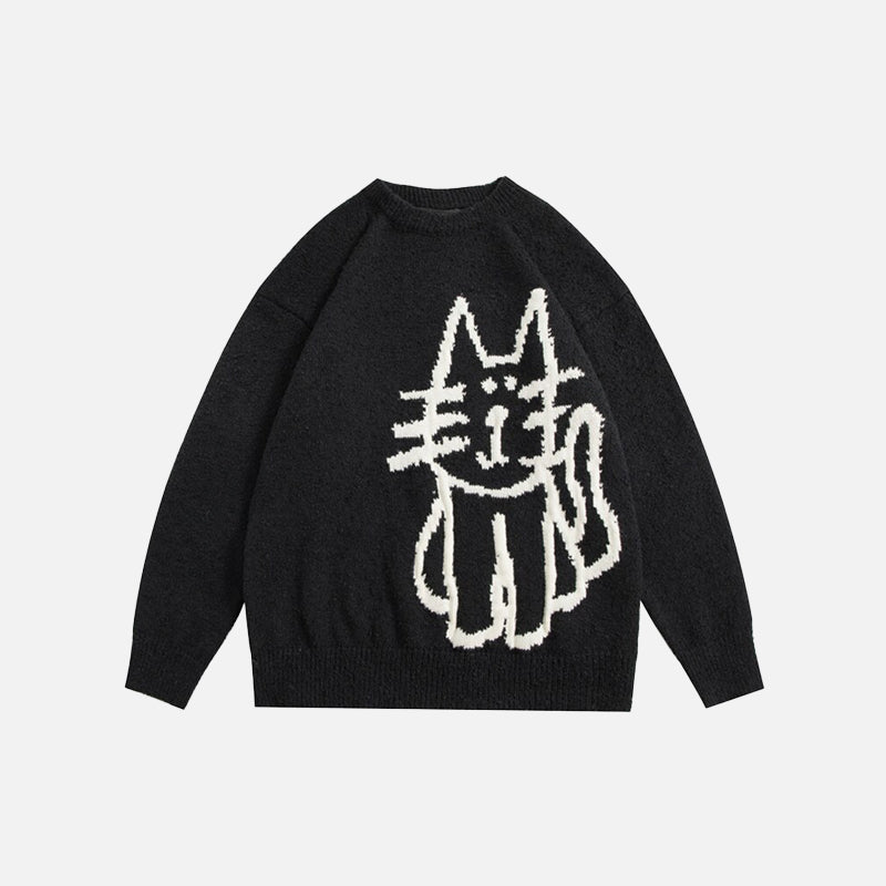 Hand Drawn Cat Knitted Sweater