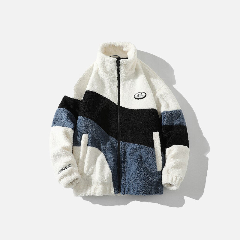 Splicing Contrast Sherpa Lambs Wool Coat