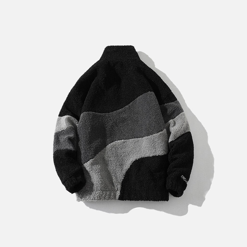 Splicing Contrast Sherpa Lambs Wool Coat