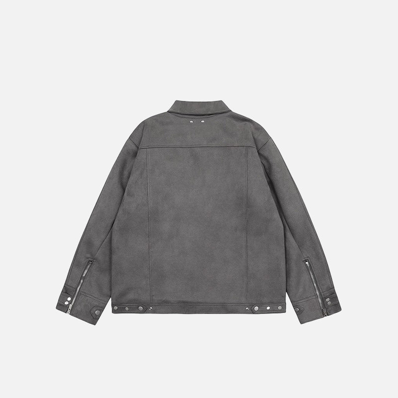 Oversized Solid Zip-up Denim Jacket