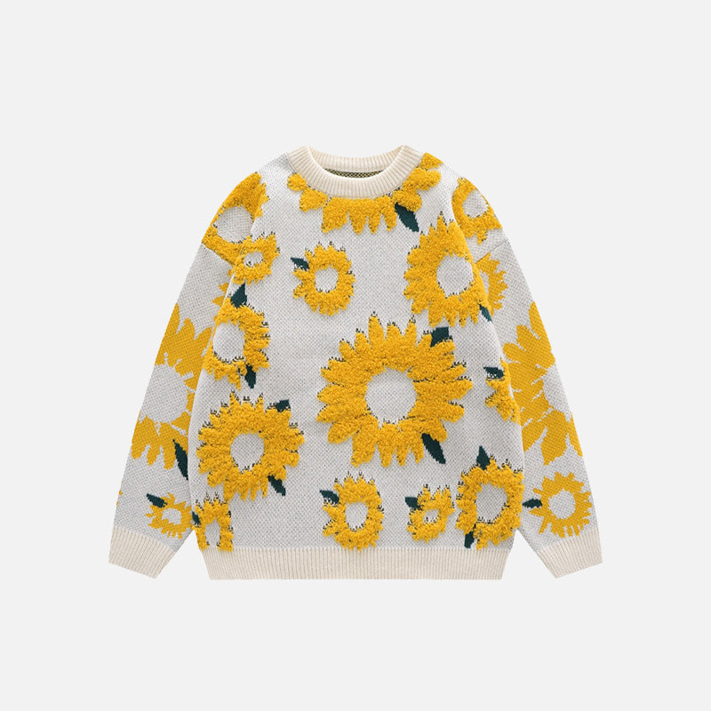 Sunflower Embroidery Knitted Sweater