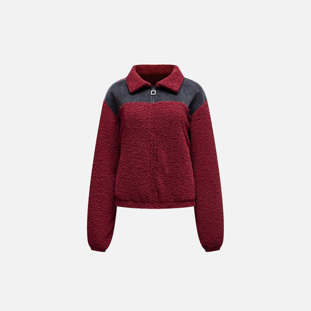 Front view of the red Cozy Women's Plush Jacket in a gray background