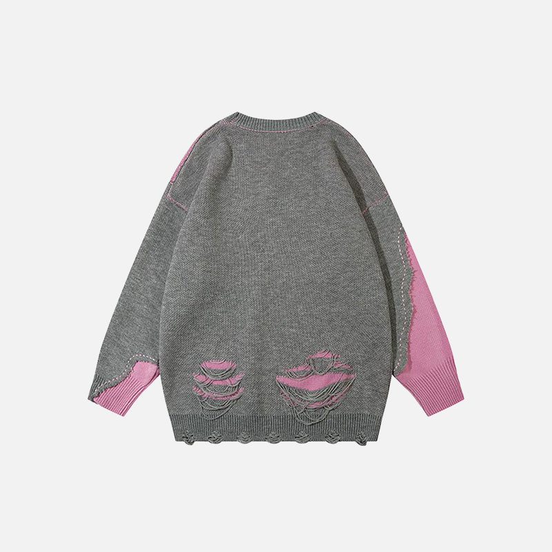 Loose Ripped Shoulder Sweater