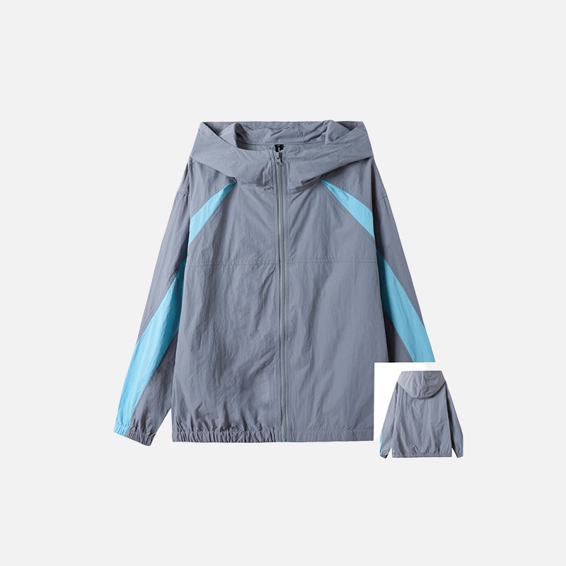Front view of the gray Windbreaker Reflective Jacket in a gray background