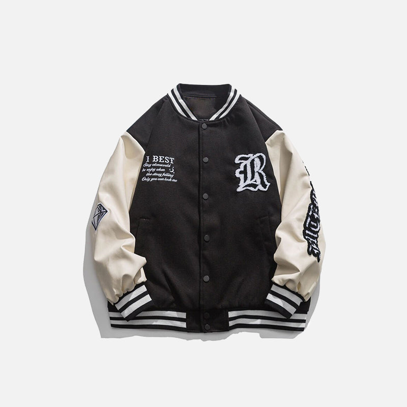 "Distant" Embroidery Letter Varsity Jacket